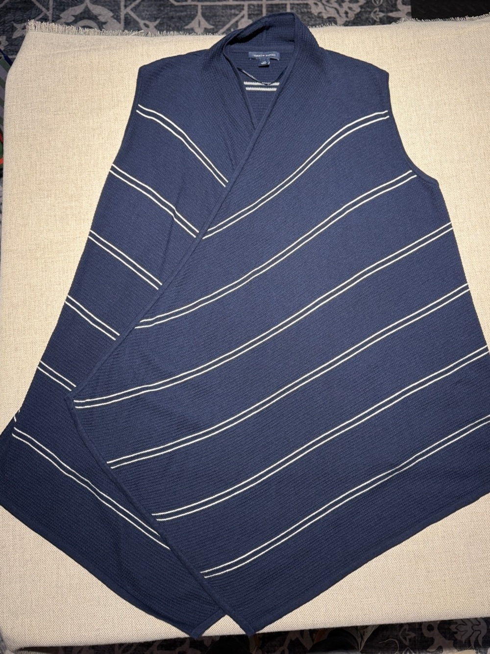 Tommy Hilfiger Navy and White Striped Shawl Vest. P0050
